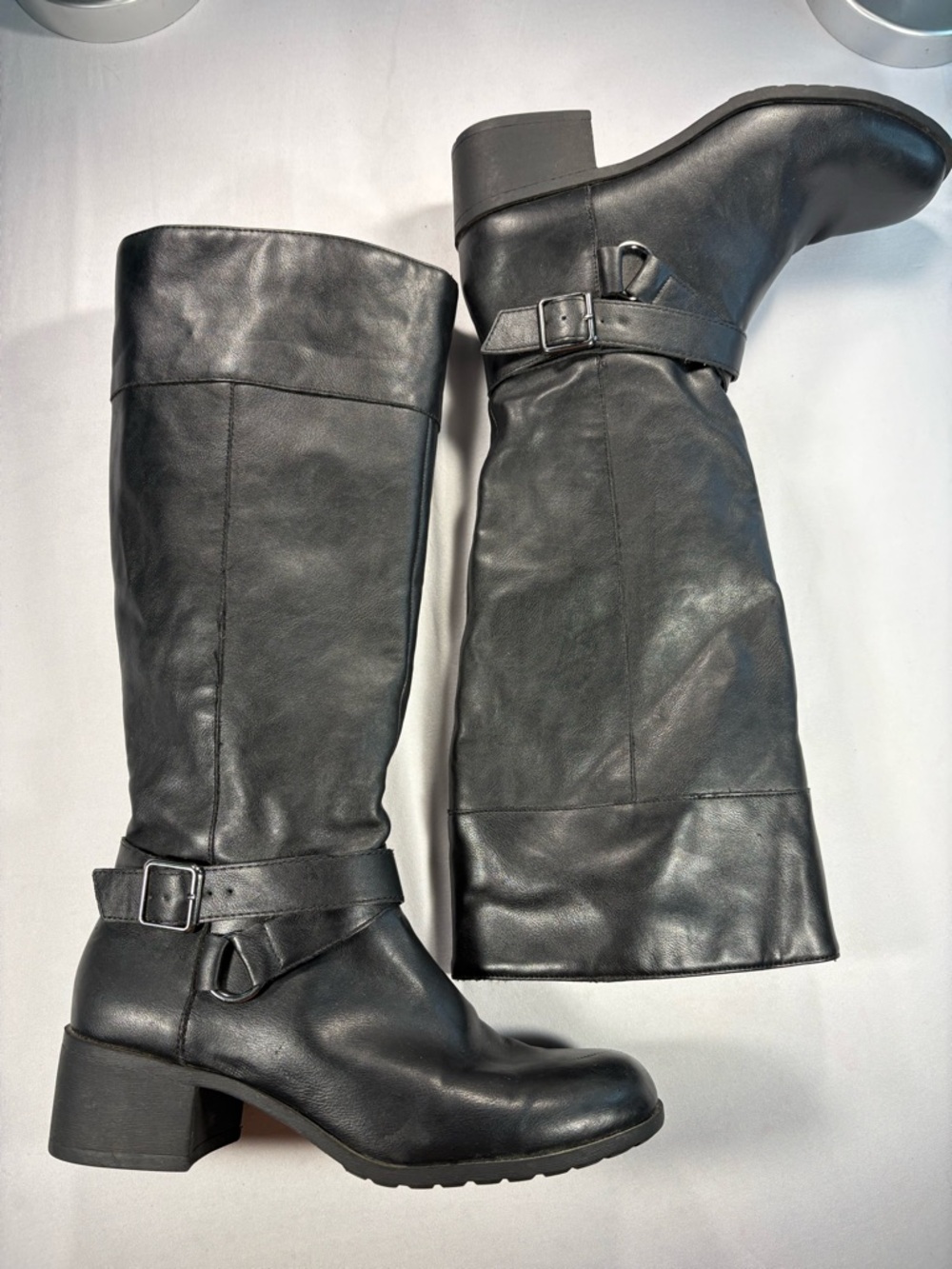 Black Mid-Calf Buckle Boots - Women's